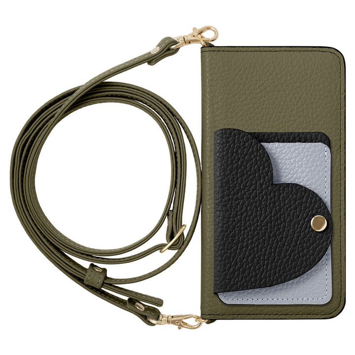 Genuine Leather 32 Colors Italian Shrink Leather Heart Mirror Card Case With Shoulder Strap Notebook Style Case Xperia Series