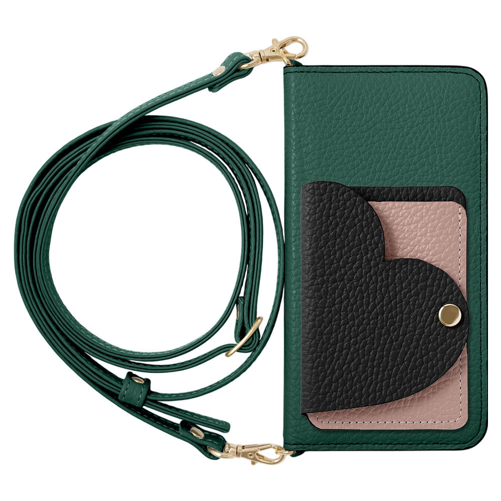 Cuir véritable 32 couleurs cuir italien grainé étui à cartes miroir en forme de cœur avec bandoulière étui à rabat pour la série Galaxy