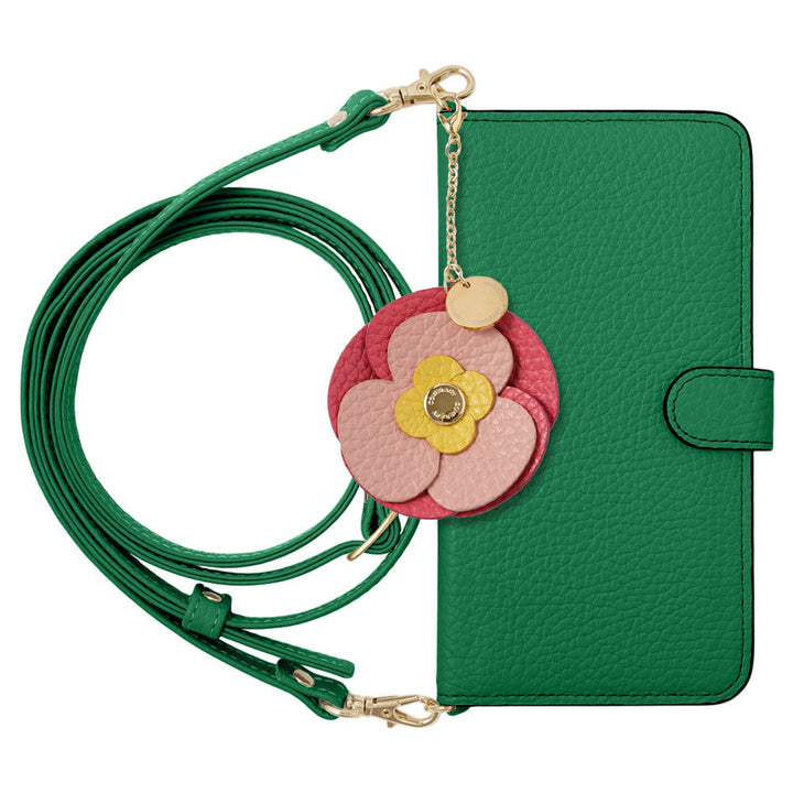 Genuine Leather 32 Colors Italian Shrink Leather Real Flower Charm With Shoulder Strap Notebook Case (With Belt) AQUOS Series