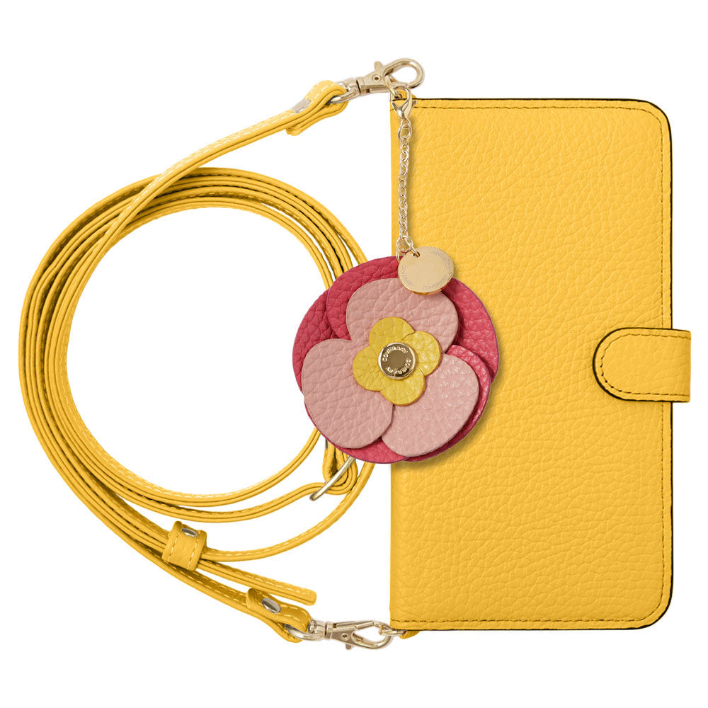 Étui portefeuille en cuir véritable 32 couleurs cuir italien grainé avec breloque fleur réelle et bandoulière (avec ceinture) pour la série Google Pixel