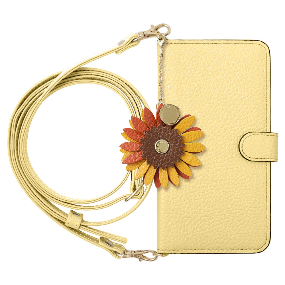 Étui portefeuille en cuir véritable 32 couleurs cuir italien grainé avec breloque fleur réelle et bandoulière (avec ceinture) pour la série Google Pixel