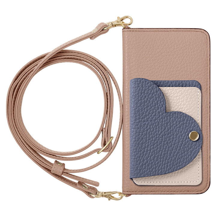 Genuine Leather 32 Colors Italian Shrink Leather Heart Mirror Card Case With Shoulder Strap Notebook Style Case Xperia Series