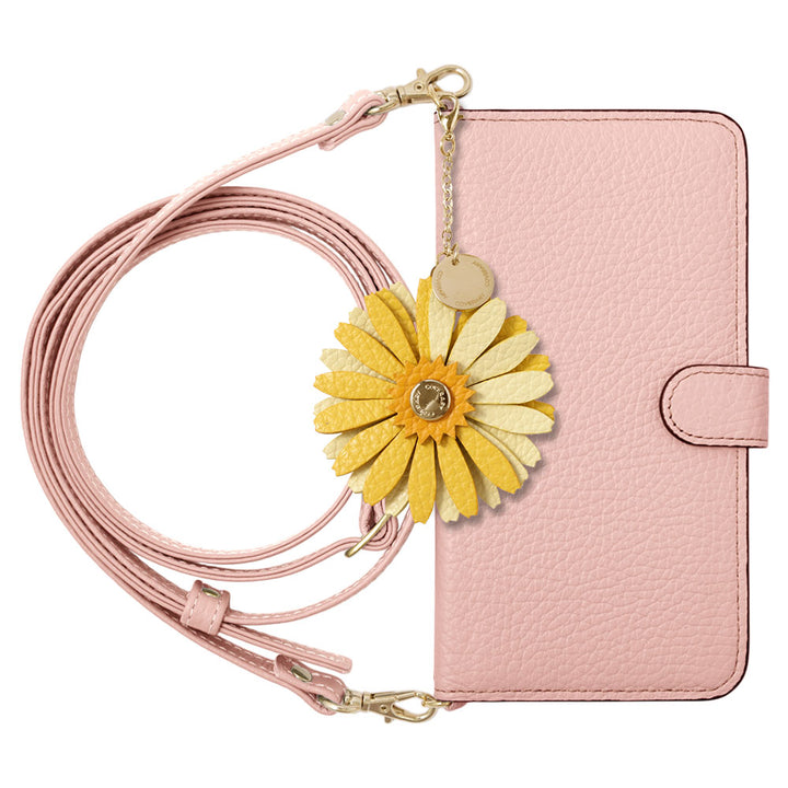 Cuir véritable 32 couleurs cuir italien grainé Charm initial motif Avec bandoulière Étui portefeuille (avec ceinture)