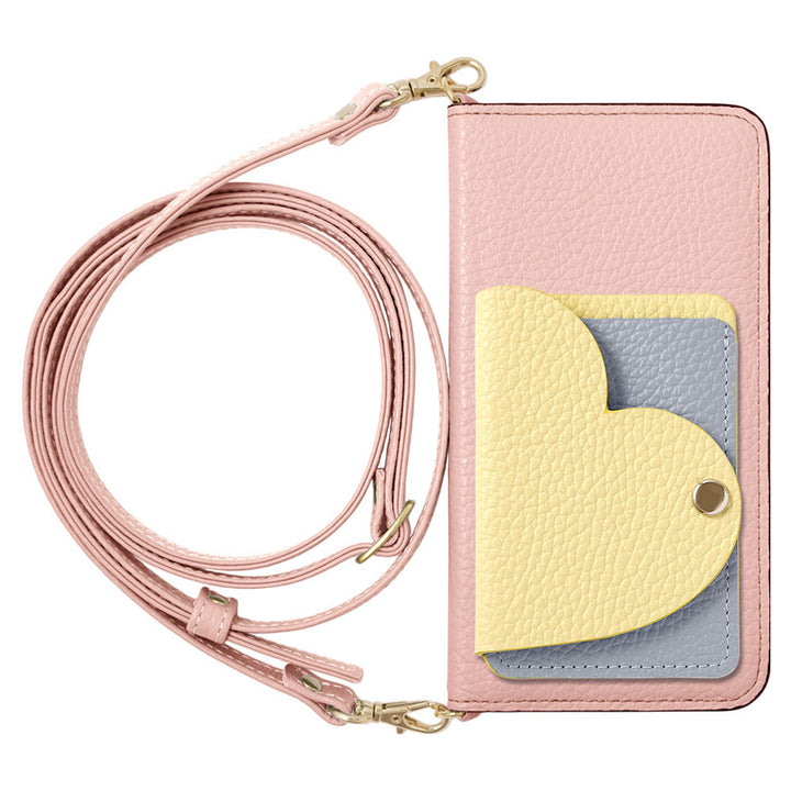 Genuine Leather 32 Colors Italian Shrink Leather Heart Mirror Card Case With Shoulder Strap Notebook Style Case Xperia Series