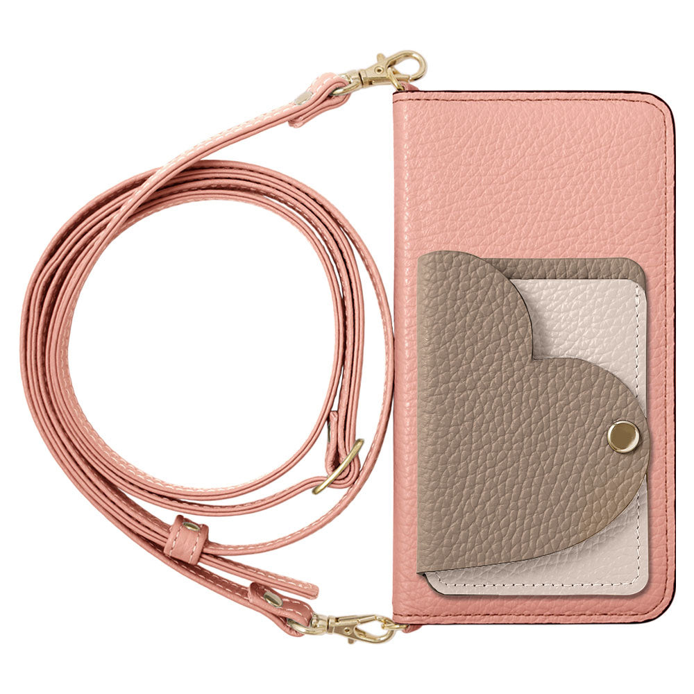 Cuir véritable 32 couleurs cuir italien grainé étui à cartes miroir en forme de cœur avec bandoulière étui à rabat pour la série Galaxy
