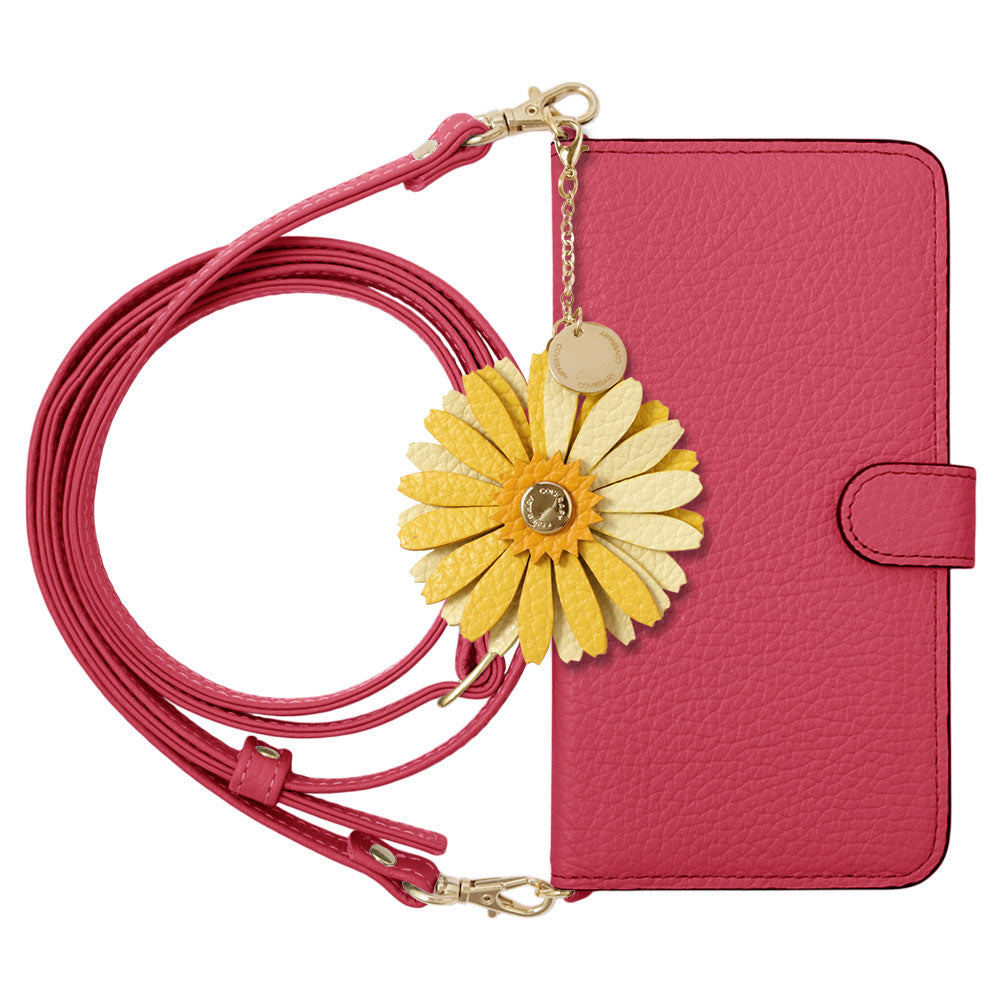 Étui portefeuille en cuir véritable 32 couleurs cuir italien grainé avec breloque fleur réelle et bandoulière (avec ceinture) pour la série Google Pixel