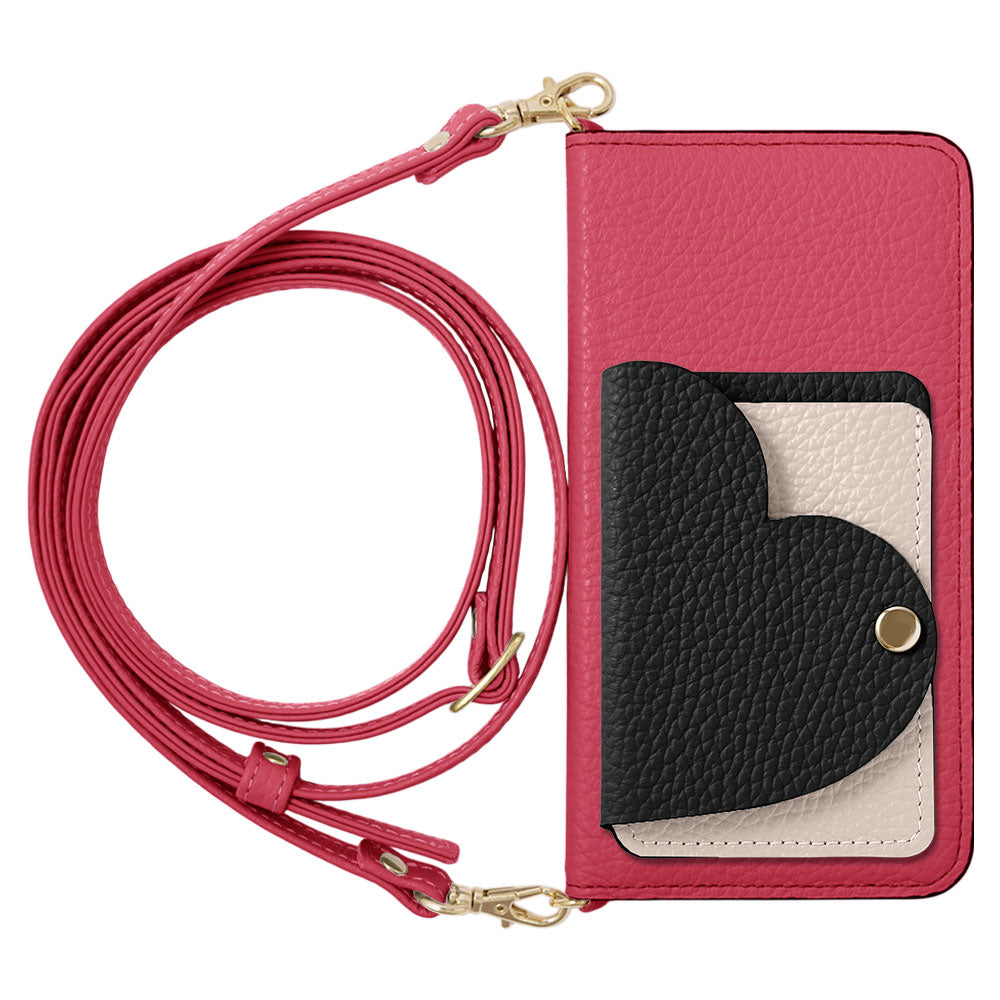 Genuine Leather 32 Colors Italian Shrink Leather Heart Mirror Card Case With Shoulder Strap Notebook Style Case Xperia Series