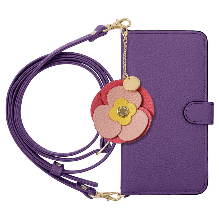 Genuine Leather 32 Colors Italian Shrink Leather Real Flower Charm With Shoulder Strap Notebook Case (With Belt) AQUOS Series