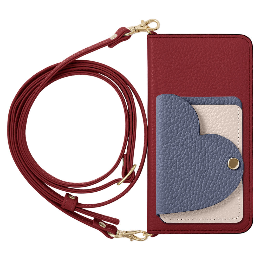 Genuine Leather 32 Colors Italian Shrink Leather Heart Mirror Card Case With Shoulder Strap Notebook Style Case Xperia Series
