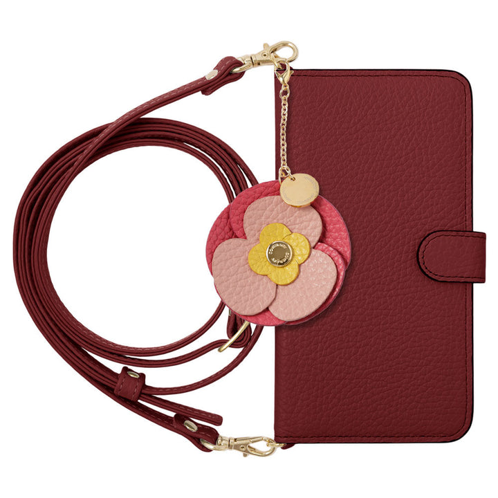 Étui portefeuille en cuir véritable 32 couleurs cuir italien grainé avec breloque fleur réelle et bandoulière (avec ceinture) pour la série Google Pixel