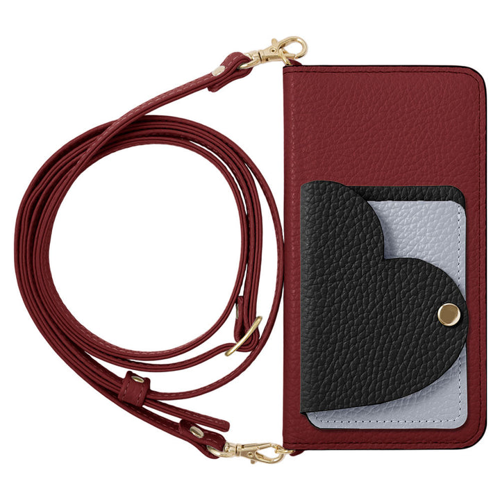 Genuine Leather 32 Colors Italian Shrink Leather Heart Mirror Card Case With Shoulder Strap Notebook Style Case Xperia Series