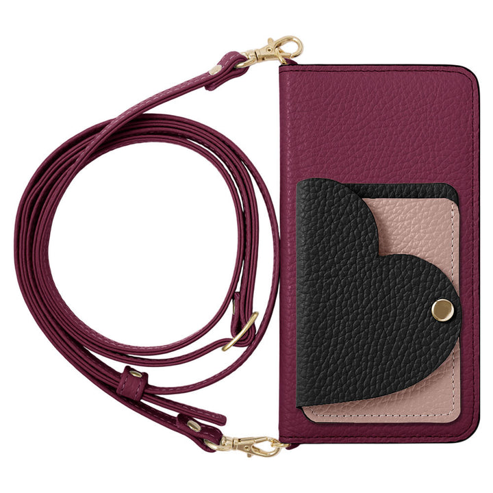 Genuine Leather 32 Colors Italian Shrink Leather Heart Mirror Card Case With Shoulder Strap Notebook Style Case Xperia Series