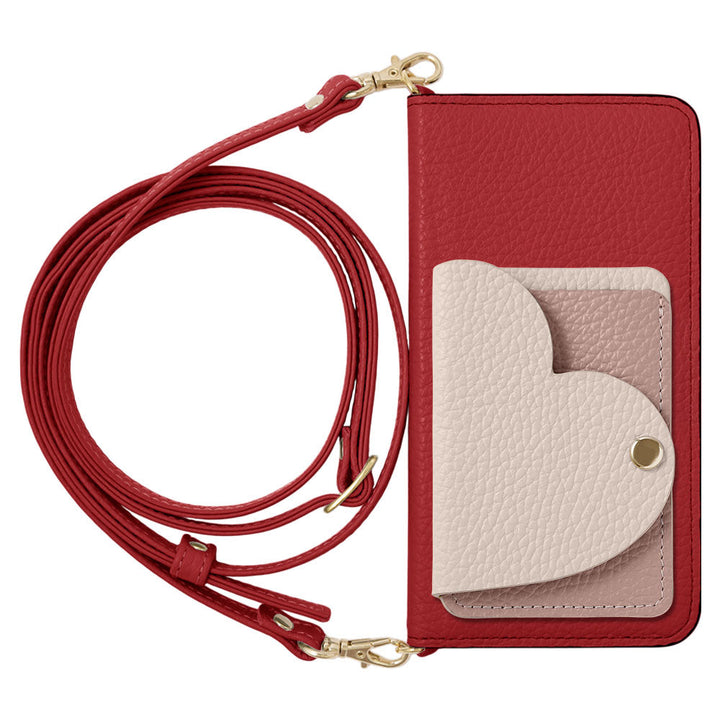 Genuine Leather 32 Colors Italian Shrink Leather Heart Mirror Card Case With Shoulder Strap Notebook Style Case Xperia Series