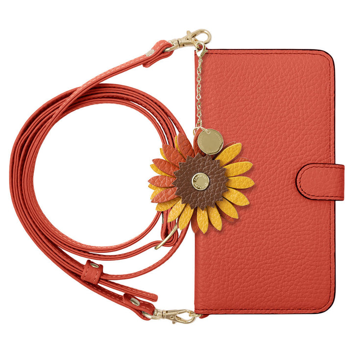 Étui portefeuille en cuir véritable 32 couleurs cuir italien grainé avec breloque fleur réelle et bandoulière (avec ceinture) pour la série Google Pixel