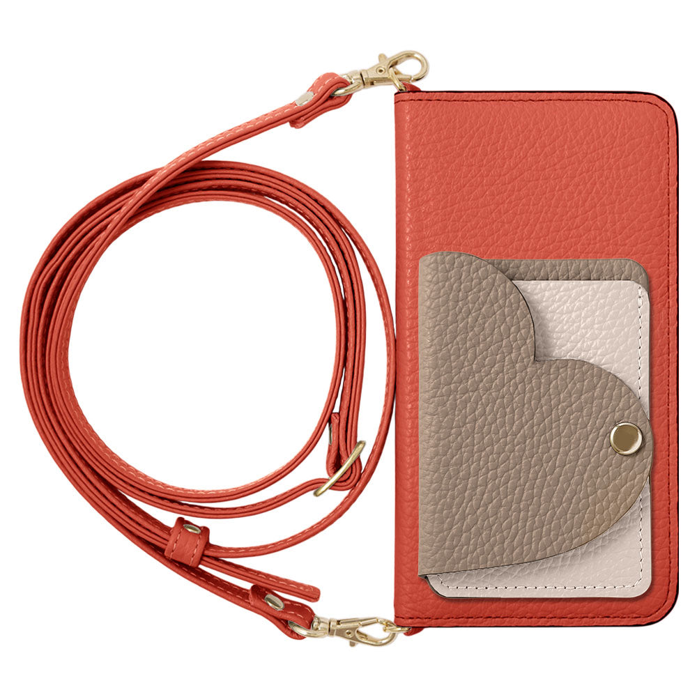 Genuine Leather 32 Colors Italian Shrink Leather Heart Mirror Card Case With Shoulder Strap Notebook Style Case Xperia Series