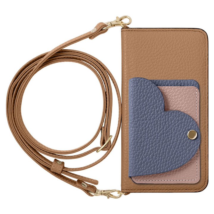 Genuine Leather 32 Colors Italian Shrink Leather Heart Mirror Card Case With Shoulder Strap Notebook Style Case Xperia Series