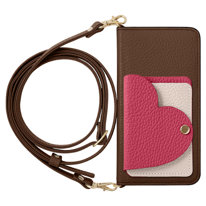 Genuine Leather 32 Colors Italian Shrink Leather Heart Mirror Card Case With Shoulder Strap Notebook Style Case Xperia Series