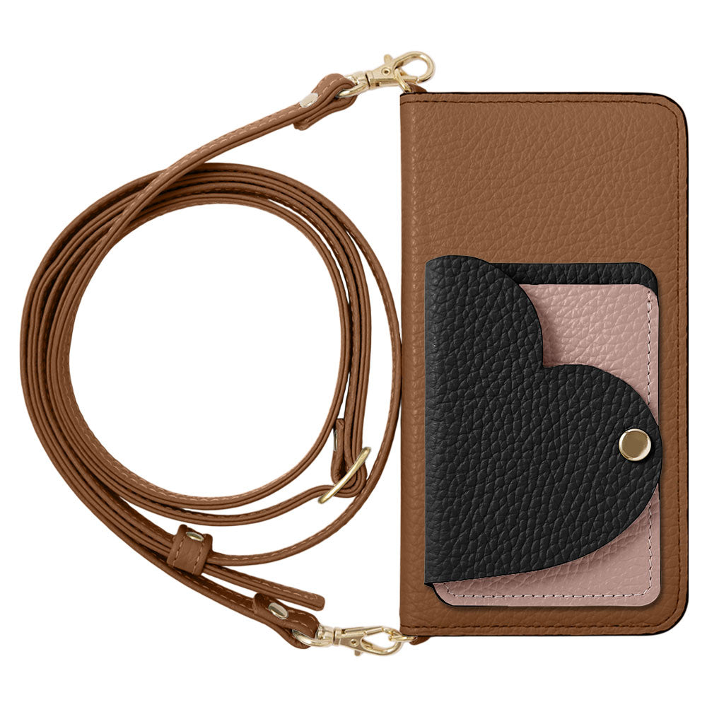 Genuine Leather 32 Colors Italian Shrink Leather Heart Mirror Card Case With Shoulder Strap Notebook Style Case Xperia Series