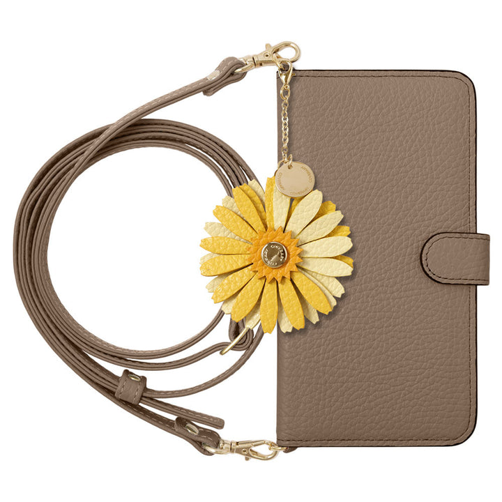 Étui portefeuille en cuir véritable 32 couleurs cuir italien grainé avec breloque fleur réelle et bandoulière (avec ceinture) pour la série Google Pixel