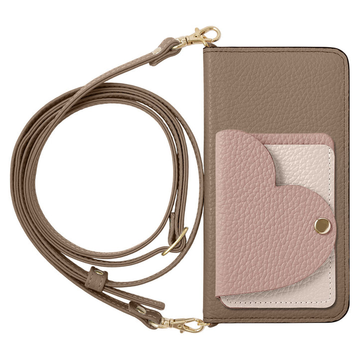 Genuine Leather 32 Colors Italian Shrink Leather Heart Mirror Card Case With Shoulder Strap Notebook Style Case Xperia Series