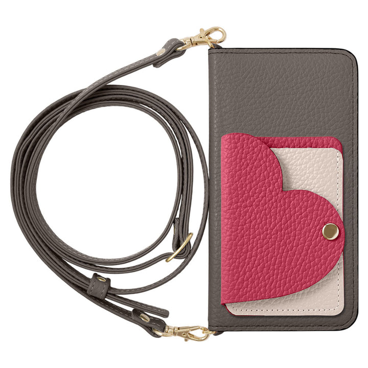 Genuine Leather 32 Colors Italian Shrink Leather Heart Mirror Card Case With Shoulder Strap Notebook Style Case Xperia Series
