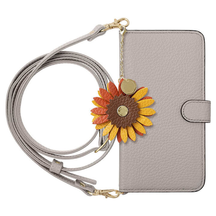 Étui portefeuille en cuir véritable 32 couleurs cuir italien grainé avec breloque fleur réelle et bandoulière (avec ceinture) pour la série Google Pixel