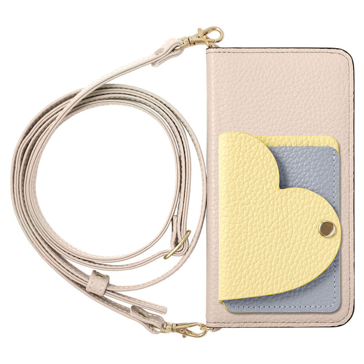Cuir véritable 32 couleurs cuir italien grainé étui à cartes miroir en forme de cœur avec bandoulière étui à rabat pour la série Galaxy
