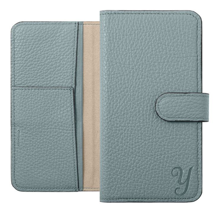 Étui portefeuille en cuir véritable italien à grain italien avec initiales et fonction support (avec ceinture) pour la série AQUOS