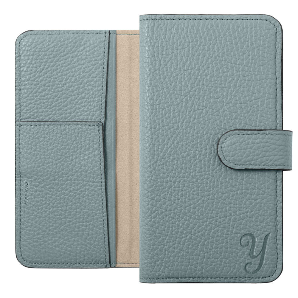 Étui portefeuille en cuir véritable italien à grain italien avec initiales et fonction support (avec ceinture) pour la série Galaxy