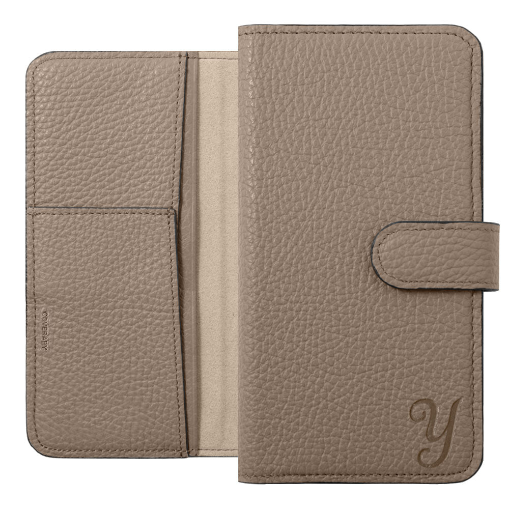 Étui portefeuille en cuir véritable italien à grain italien avec initiales et fonction support (avec ceinture) pour la série AQUOS