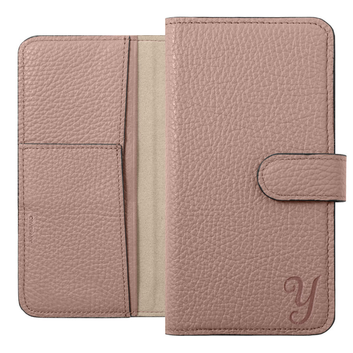 Étui portefeuille en cuir véritable italien à grain rétréci avec initiales et fonction support (avec ceinture) pour la série Google Pixel