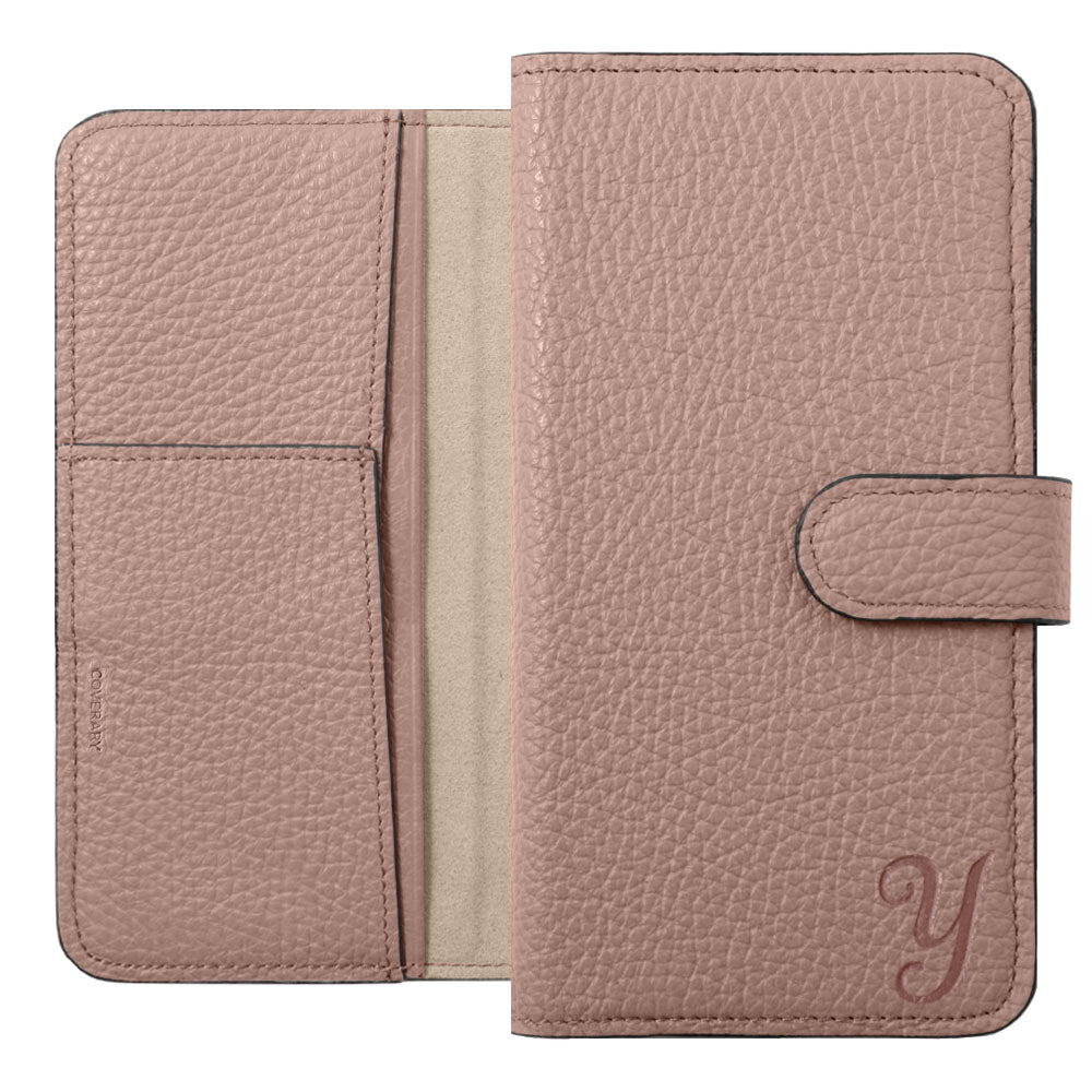 Étui portefeuille en cuir véritable italien à grain italien avec initiales et fonction support (avec ceinture) pour la série AQUOS