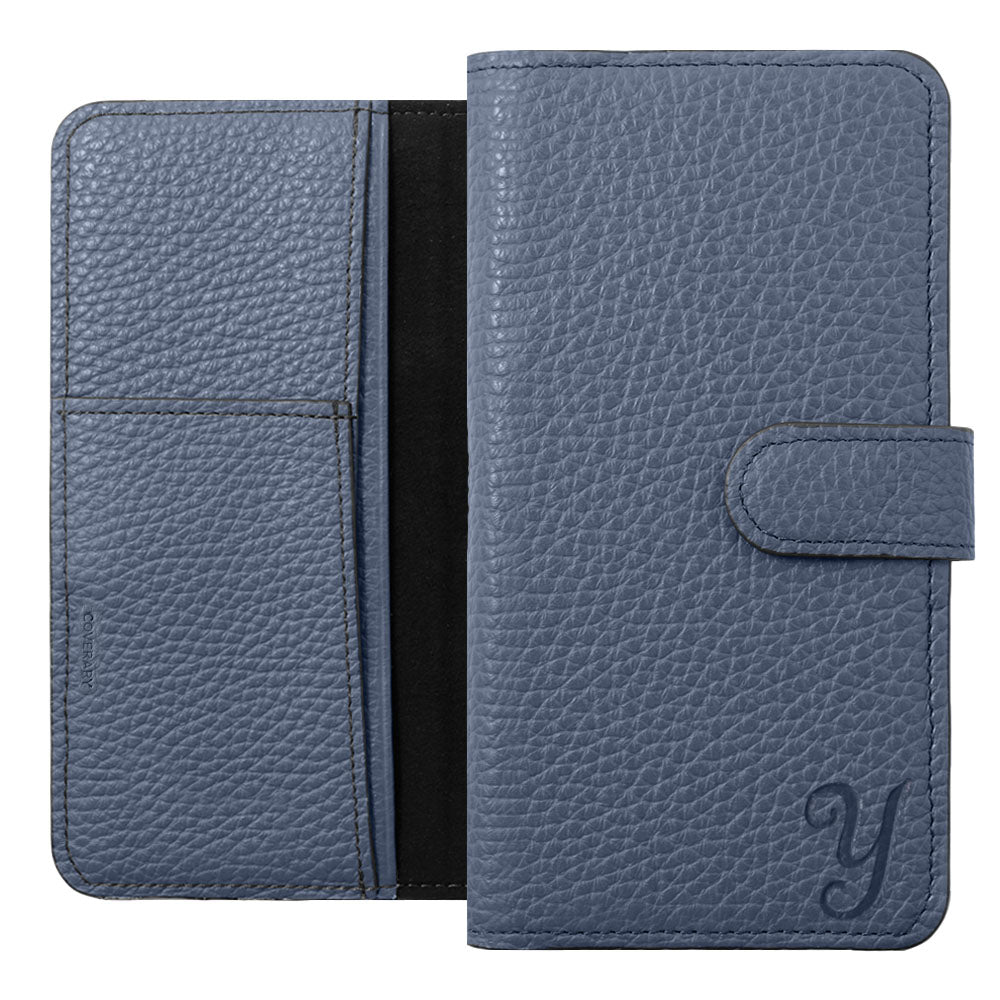 Étui portefeuille en cuir véritable italien à grain rétréci avec initiales et fonction support (avec ceinture)