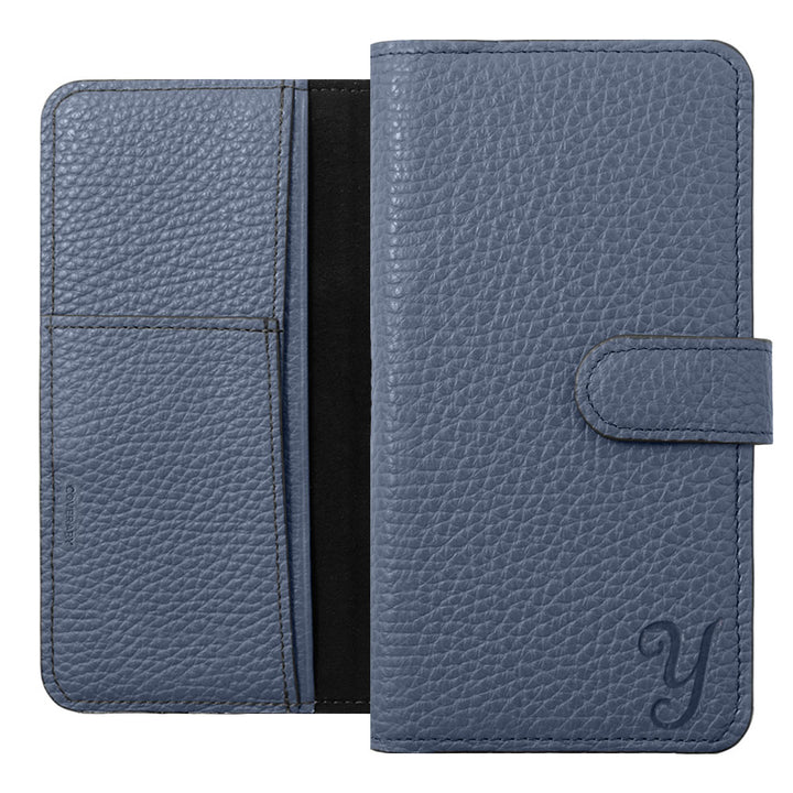 Étui portefeuille en cuir véritable italien à grain italien avec initiales et fonction support (avec ceinture) pour la série Galaxy