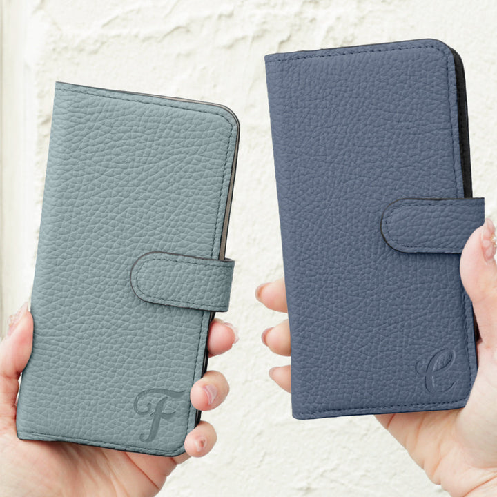 Étui portefeuille en cuir véritable italien à grain italien avec initiales et fonction support (avec ceinture) pour la série Galaxy