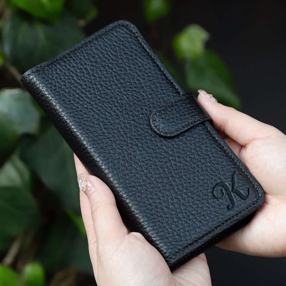 Étui portefeuille en cuir véritable italien à grain rétréci avec initiales et fonction support (avec ceinture) pour la série Google Pixel