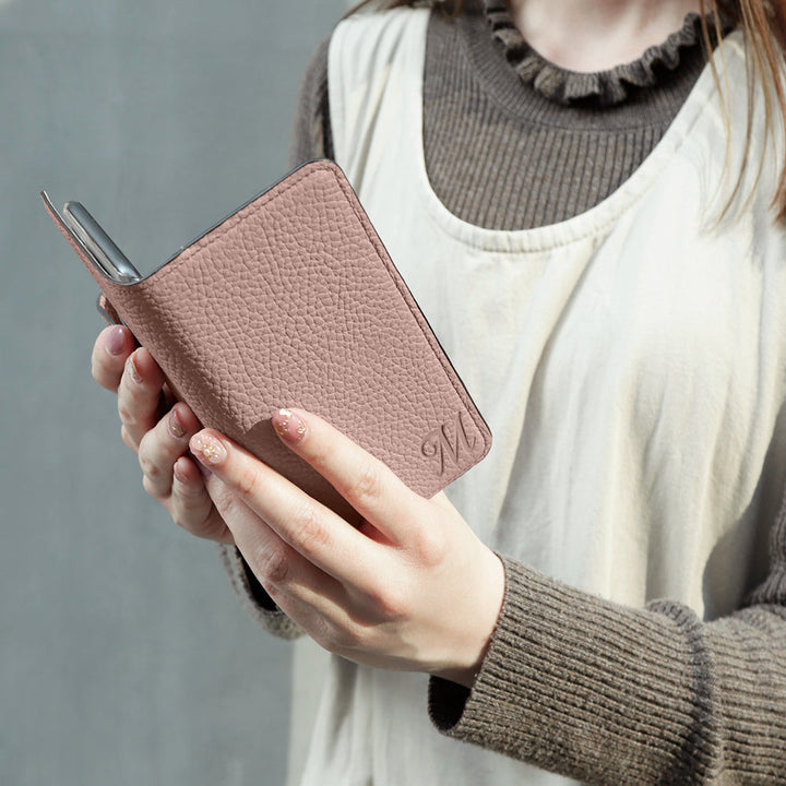 Étui portefeuille en cuir véritable italien à grain rétréci avec initiales et fonction support (avec ceinture) pour la série Google Pixel