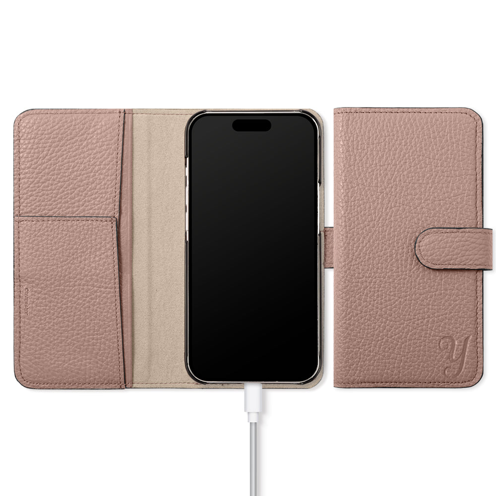 Étui portefeuille en cuir véritable italien à grain rétréci avec initiales et fonction support (avec ceinture) pour la série Google Pixel