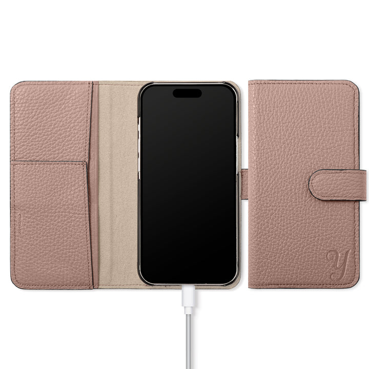 Étui portefeuille en cuir véritable italien à grain rétréci avec initiales et fonction support (avec ceinture) pour la série Google Pixel