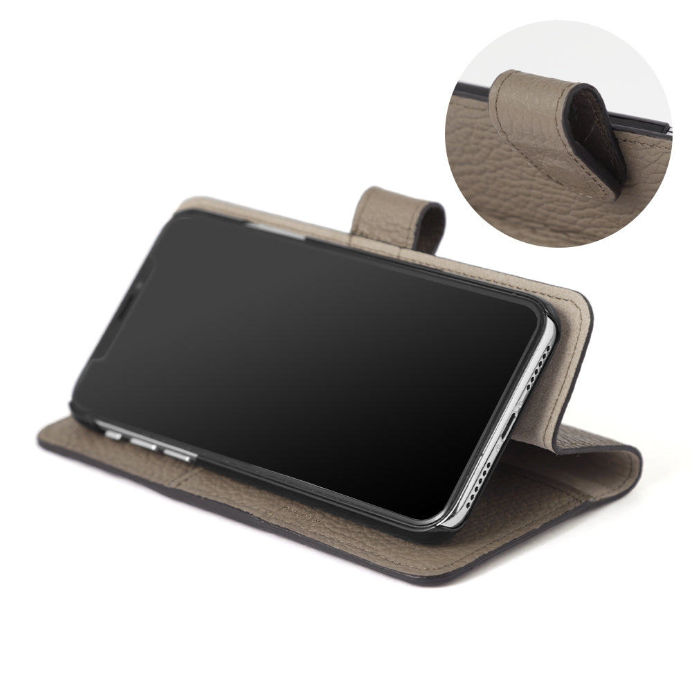 Étui portefeuille en cuir véritable italien à grain rétréci avec initiales et fonction support (avec ceinture) pour la série Google Pixel