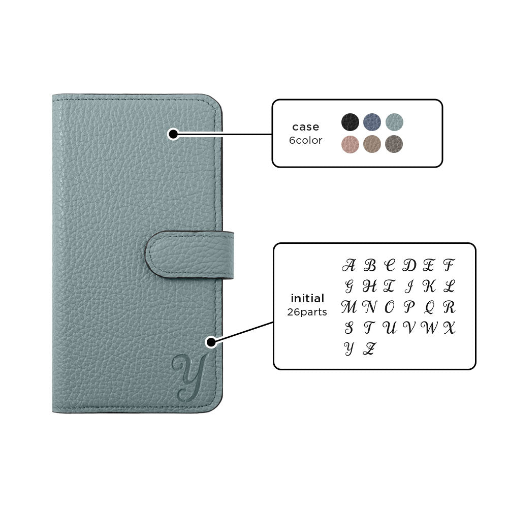 Étui portefeuille en cuir véritable italien à grain italien avec initiales et fonction support (avec ceinture) pour la série AQUOS