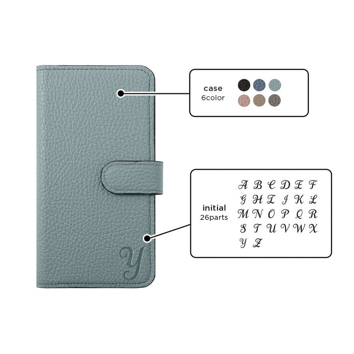 Étui portefeuille en cuir véritable italien à grain rétréci avec initiales et fonction support (avec ceinture) pour la série Google Pixel