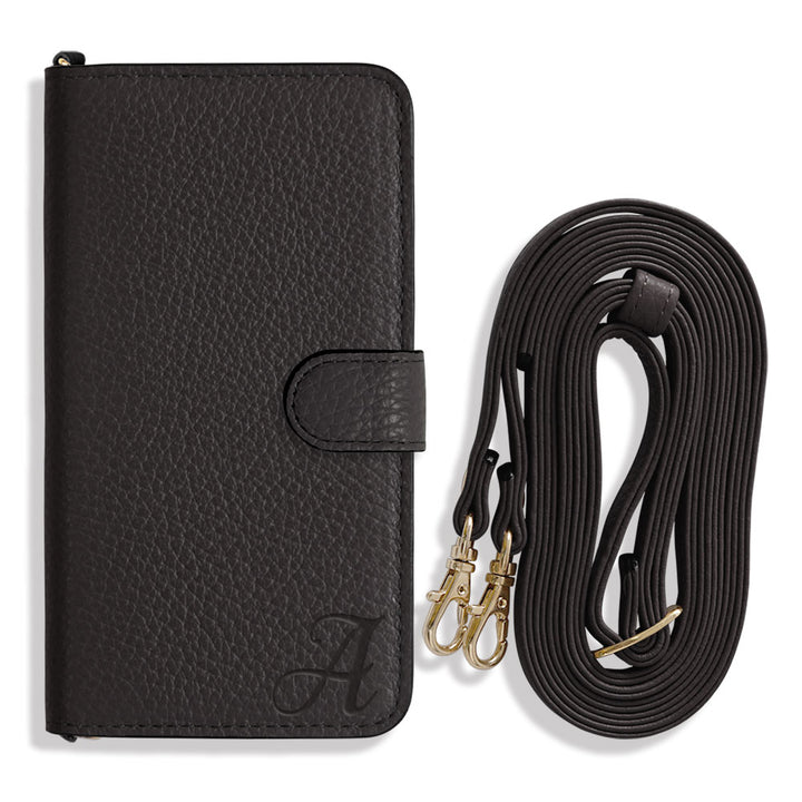 Genuine leather 32 colors Italian shrink leather Initial shoulder strap attached Notebook-style case (with belt) AQUOS series