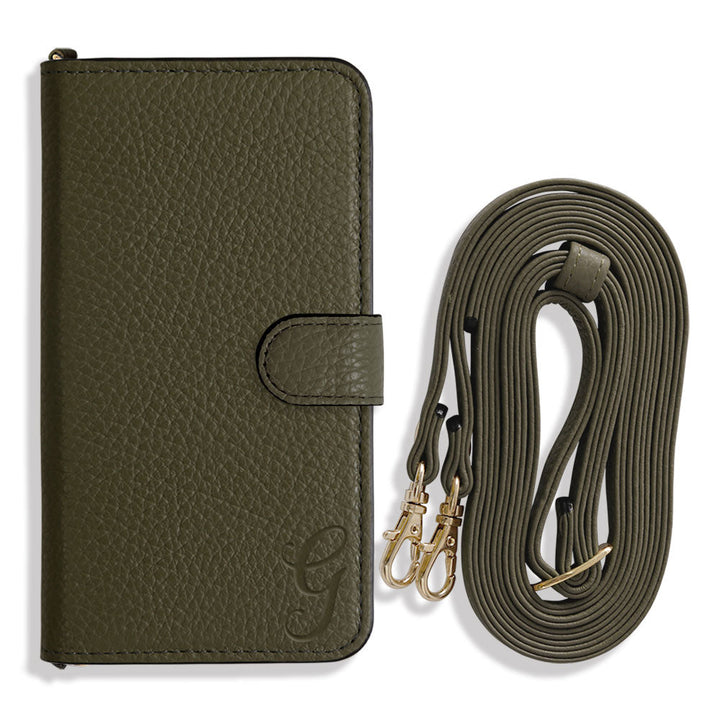 Genuine leather 32 colors Italian shrink leather Initial shoulder strap attached Notebook-style case (with belt) AQUOS series