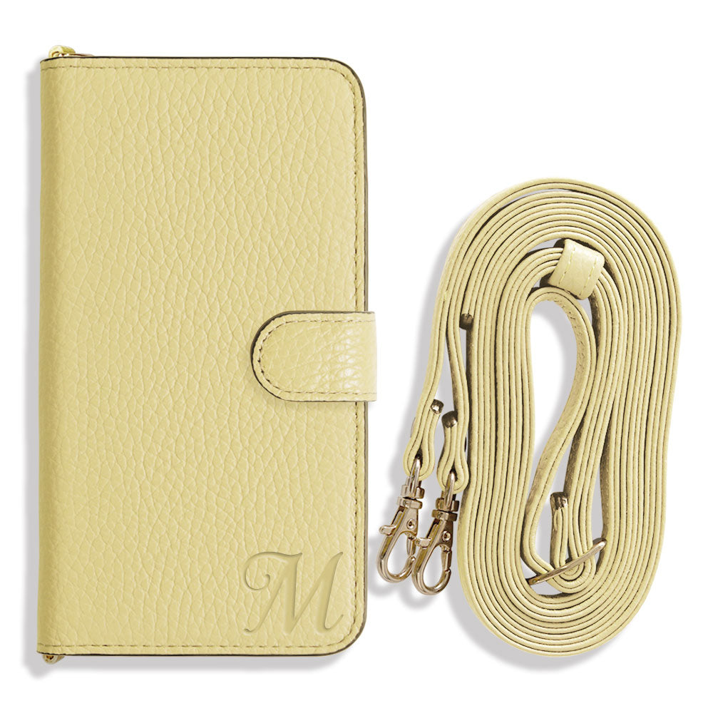 Genuine leather 32 colors Italian shrink leather Initial shoulder strap attached Notebook-style case (with belt) AQUOS series