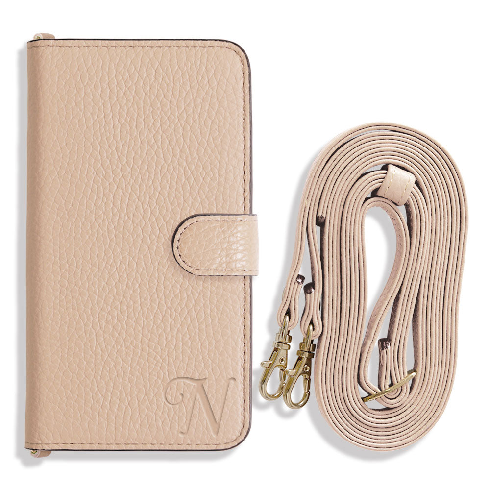 Genuine leather 32 colors Italian shrink leather Initial shoulder strap attached Notebook-style case (with belt) AQUOS series