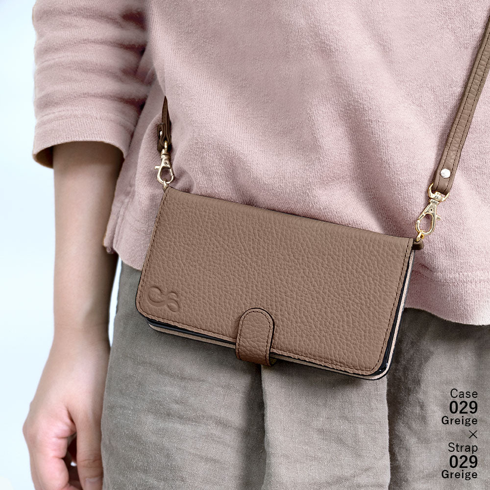 Genuine leather 32 colors Italian shrink leather Initial shoulder strap attached Notebook-style case (with belt) AQUOS series