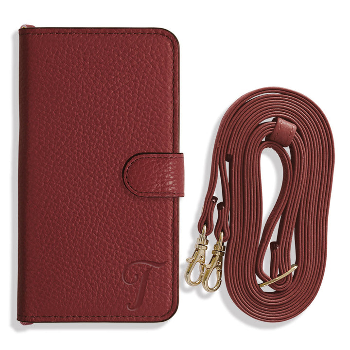 Genuine leather 32 colors Italian shrink leather Initial shoulder strap attached Notebook-style case (with belt) AQUOS series