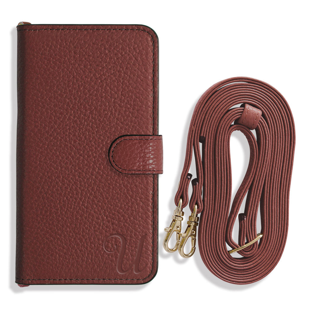 Genuine leather 32 colors Italian shrink leather Initial shoulder strap attached Notebook-style case (with belt) AQUOS series