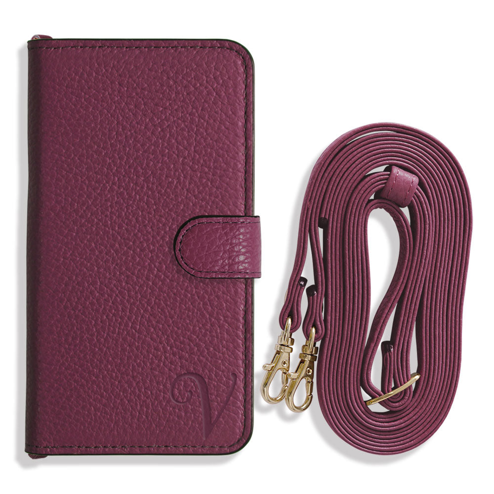 Genuine leather 32 colors Italian shrink leather Initial shoulder strap attached Notebook-style case (with belt) AQUOS series